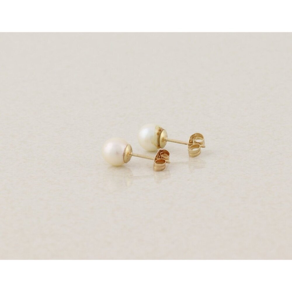 14k Yellow Gold 5mm Freshwater Pearl Earrings Stud Post Small 1/4" - Picture 7 of 9